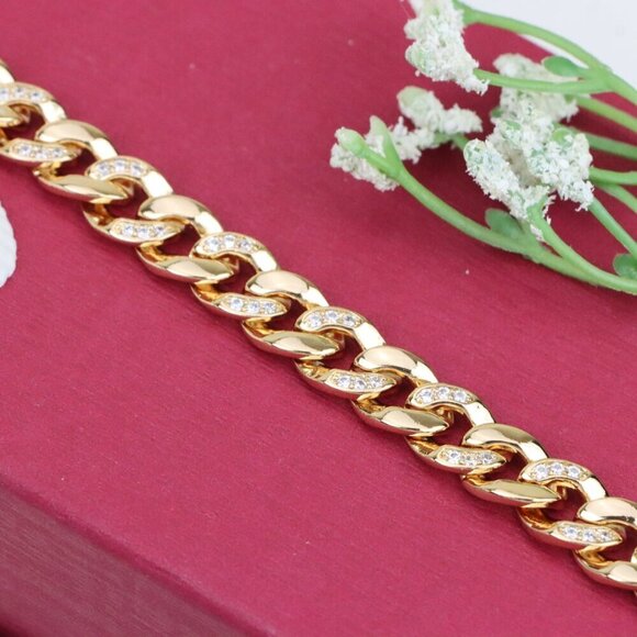 "Bold Rose Gold Cuban Link Bracelet with Sparkling CZ Accents, XPBL1020 - Picture 11 of 11